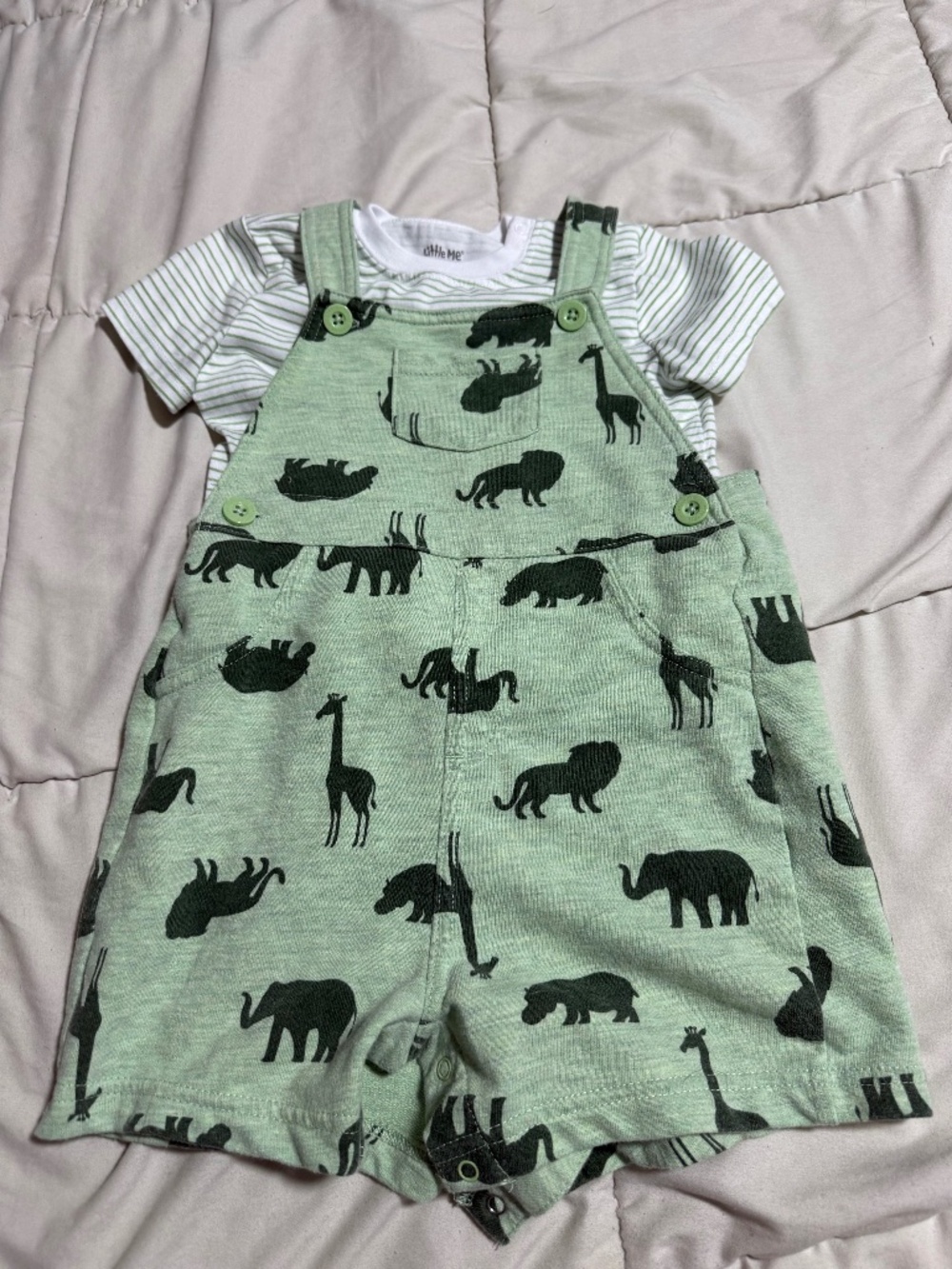 Green Overall Pants and Shirt Set 24 Months Little Me Green Safari